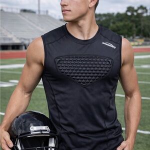 COOLOMG Padded Compression Tank Top Black Athletic Football Training Vest Size L